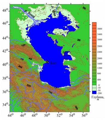Физическая карта Прикаспийского региона. 